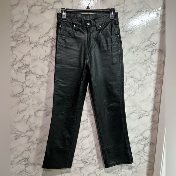 Rubio Leather New York Original Black Leather Pants Size 28 - Picture 1 of 4